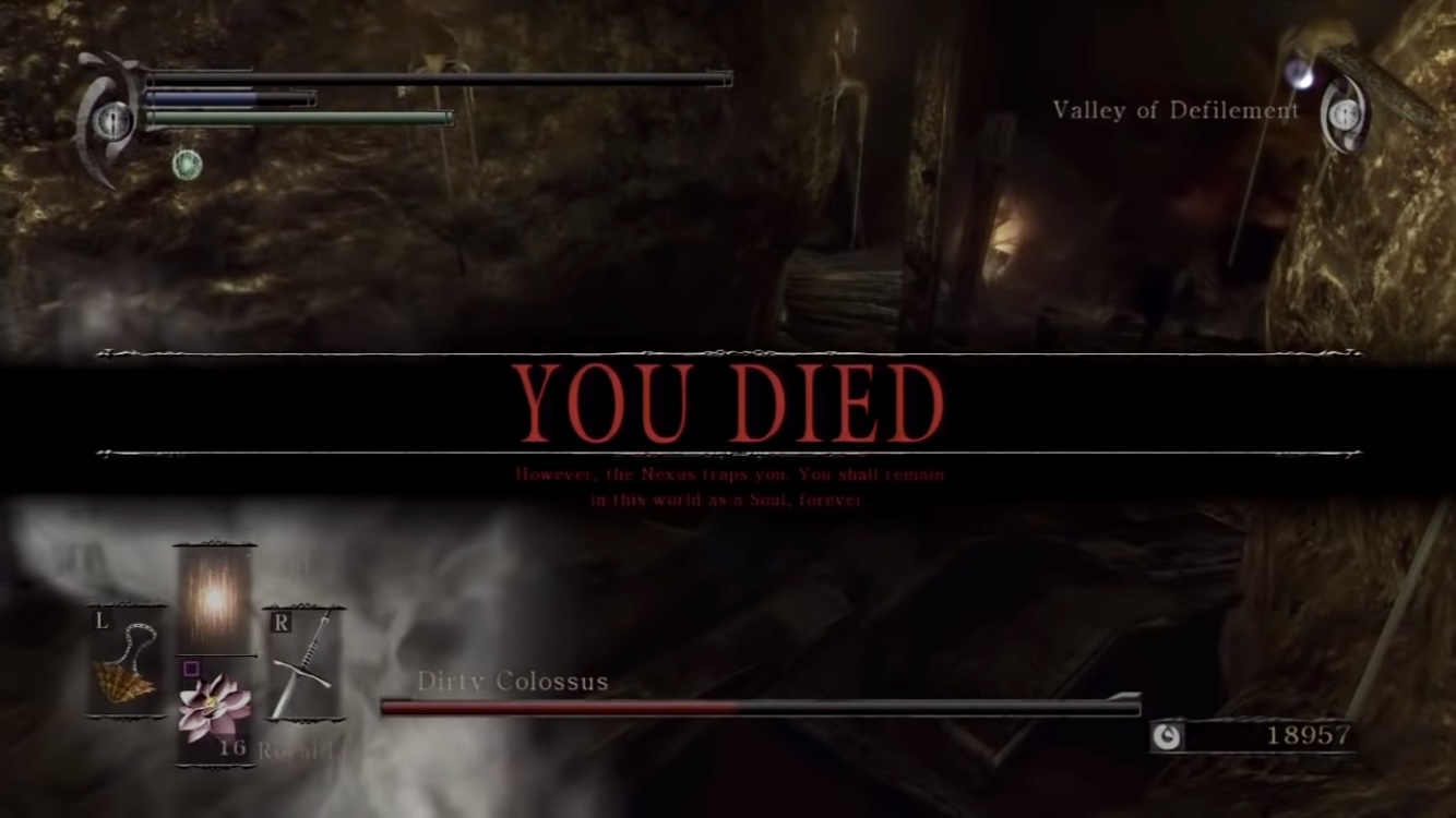 In-game screenshots of the hero text from Demon’s Souls.